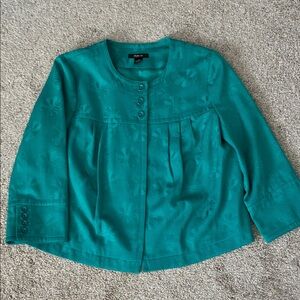 Teal Floral Jacquard Button Front Jacket